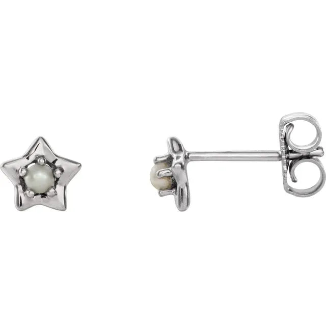 14K White Gold June Birthstone Youth Star Earrings