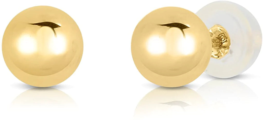 14k Yellow Gold Ball Stud Earrings with Silicone covered Gold Pushbacks