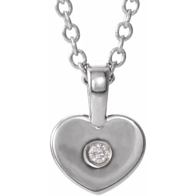 Sterling Silver .01 CT Diamond Youth Heart 16" Necklace