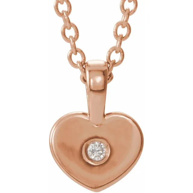 14K Rose Gold .01 CT Diamond Youth Heart 16" Necklace