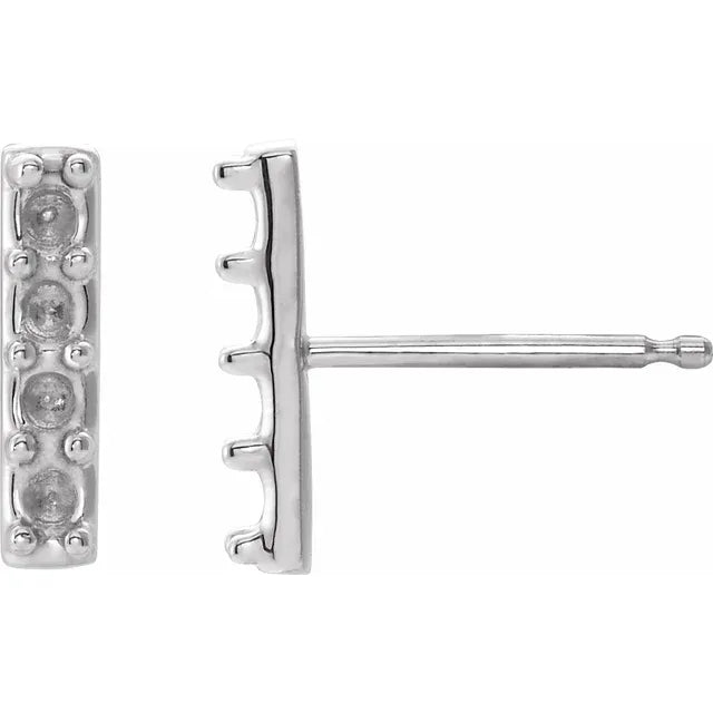 14K White Gold 4-Stone Family Bar Earring Mounting