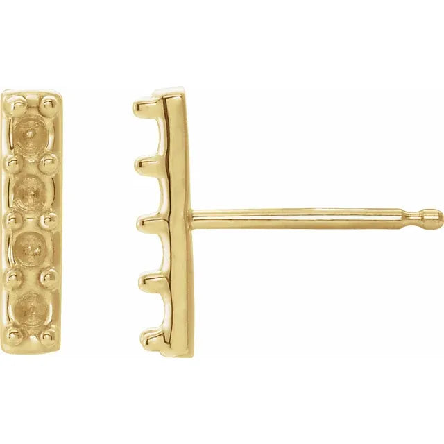14K Yellow Gold 4-Stone Family Bar Earring Mounting