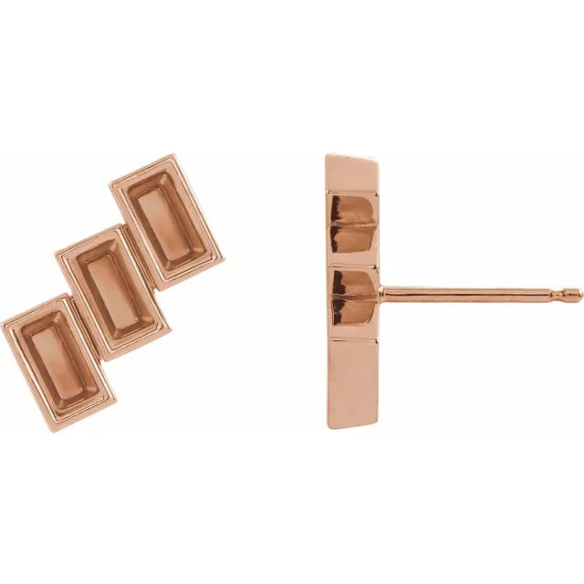 14K Rose Gold 3-Stone Family Stud Left Earring Mounting