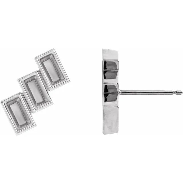14K White Gold 3-Stone Family Stud Left Earring Mounting