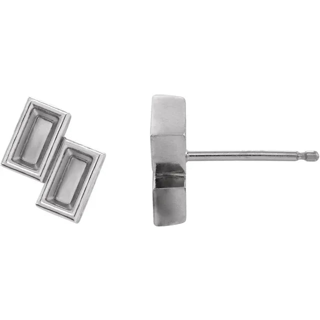 14K White Gold 2-Stone Family Stud Right Earring Mounting