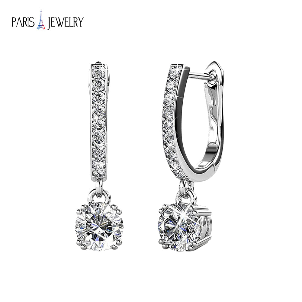 Paris Jewelry 18K White Gold Dangling Earrings with Paris Crystals Plated