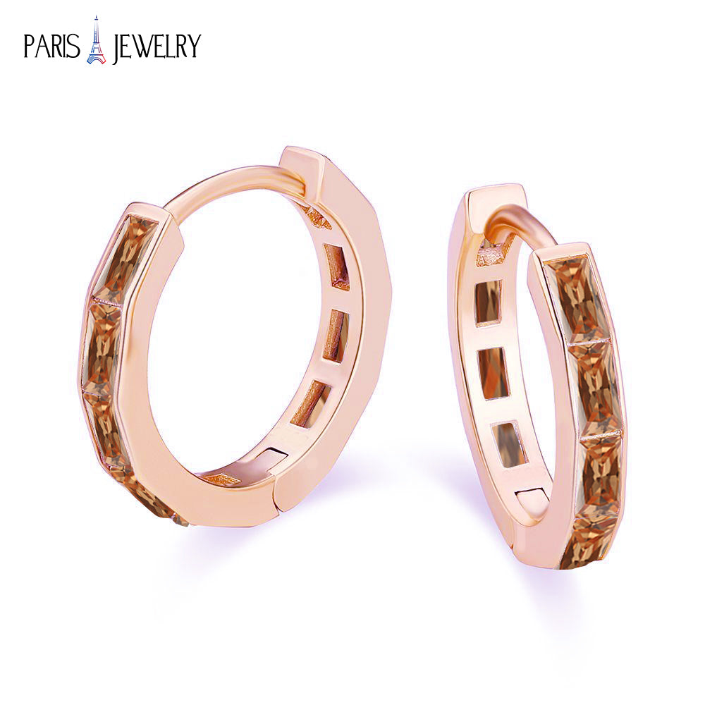 Paris Jewelry 18K Rose Gold Created Champagne 3Ct Emerald Cut Huggie Hoop Earrings Plated