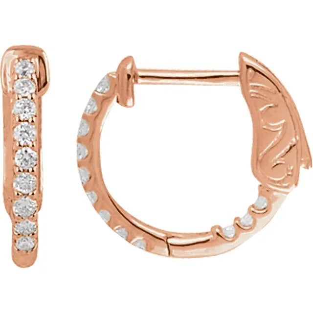 14K Rose Gold 1/4 CTW Natural Diamond Inside-Outside Hinged Hoop Earrings