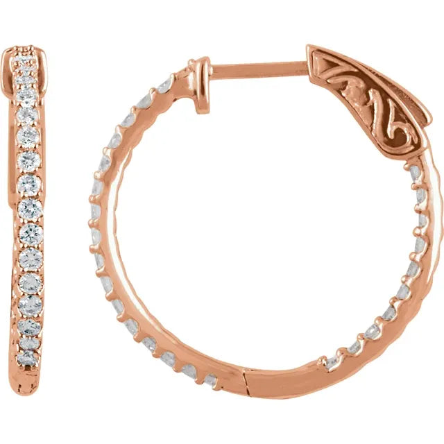14K Rose Gold 1 CTW Natural Diamond Inside-Outside Hinged Hoop Earrings
