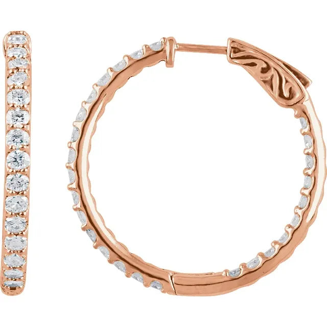 14K Rose Gold 2 CTW Natural Diamond Inside-Outside Hinged Hoop Earrings