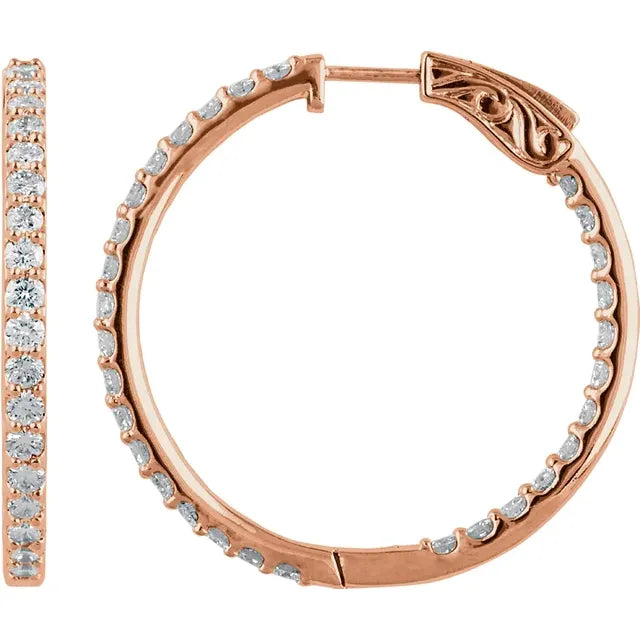 14K Rose Gold 3 CTW Natural Diamond Inside-Outside Hinged Hoop Earrings