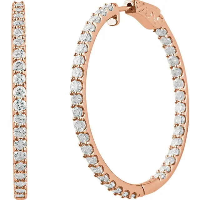 14K Rose Gold 5 CTW Natural Diamond Inside-Outside Hinged Hoop Earrings