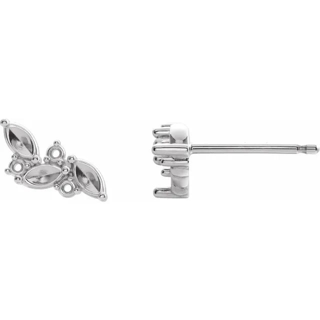 14K White Gold 3-Stone Family Right Earring Mounting