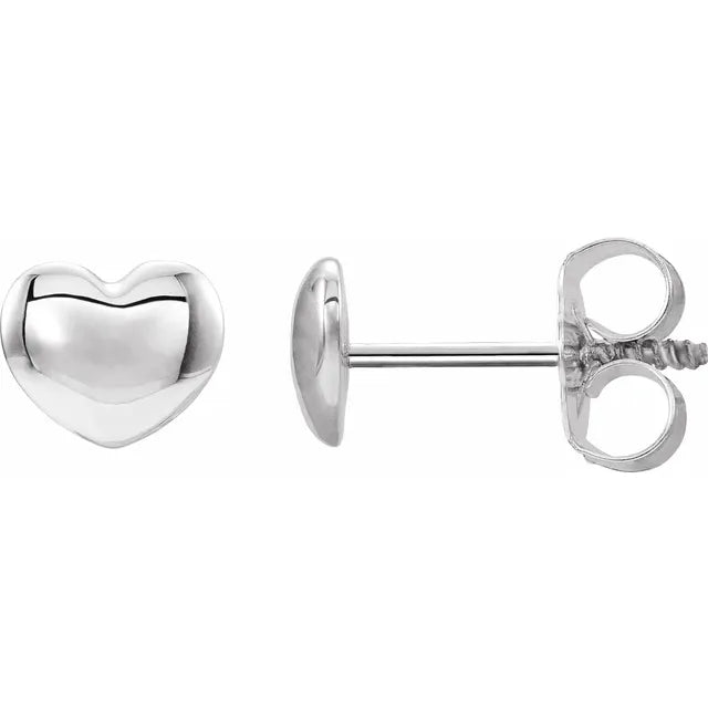 14K White Gold Youth Puffed Heart Earrings