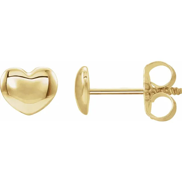 14K Yellow Gold Youth Puffed Heart Earrings