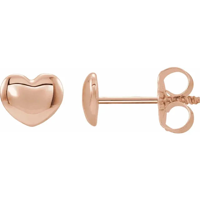 14K Rose Gold Youth Puffed Heart Earrings