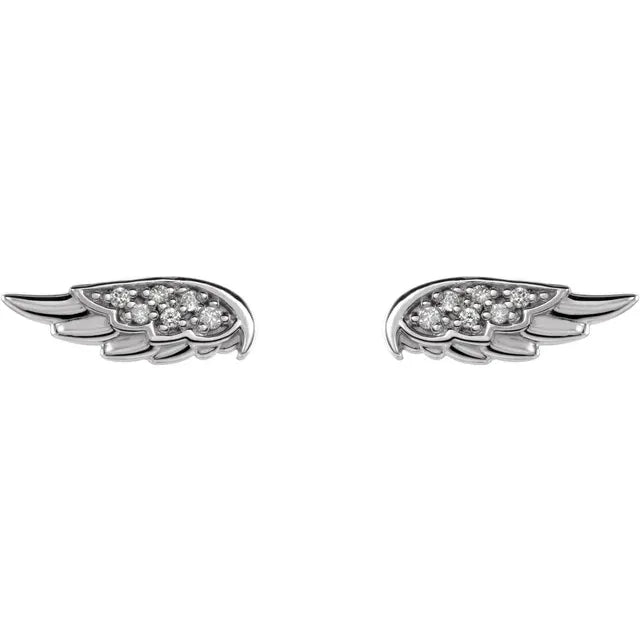 Sterling Silver .03 CTW Natural Diamond Angel Wing Earrings