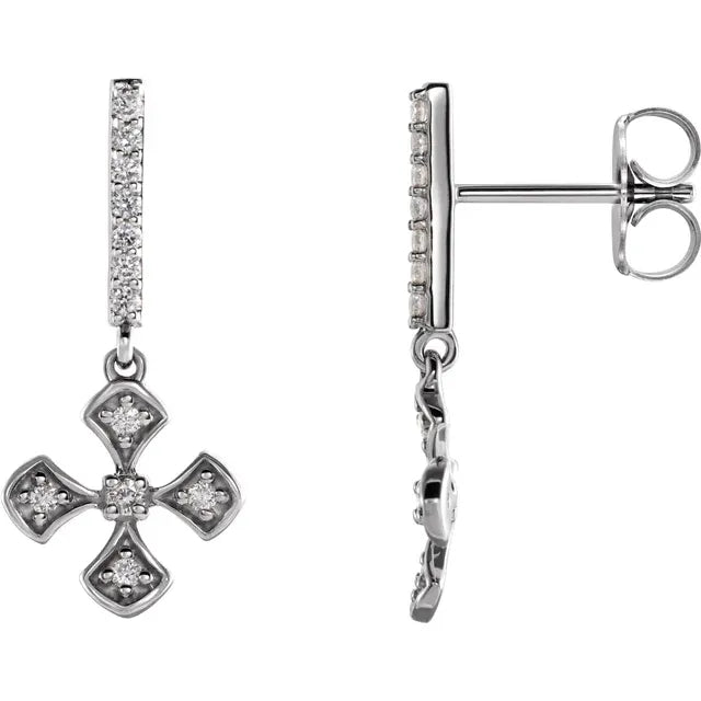 14K White Gold 1/5 CTW Natural Diamond Cross Dangle Earrings