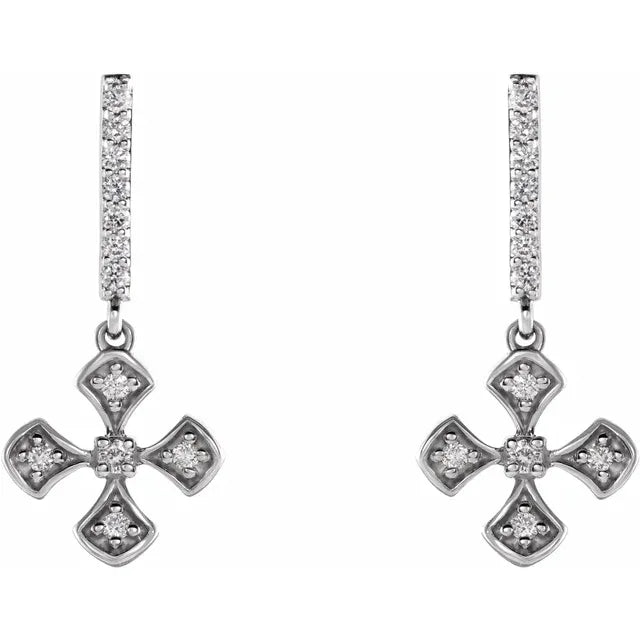 14K White Gold 1/5 CTW Natural Diamond Cross Dangle Earrings
