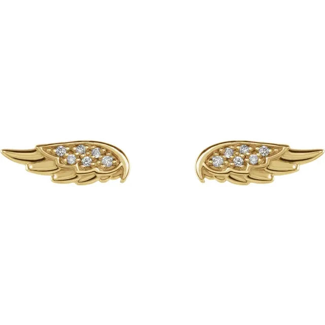 14K Yellow Gold .03 CTW Natural Diamond Angel Wing Earrings