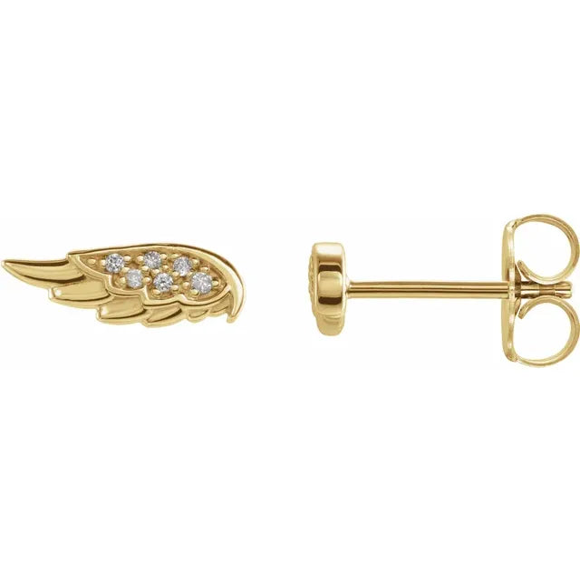 14K Yellow Gold .03 CTW Natural Diamond Angel Wing Earrings