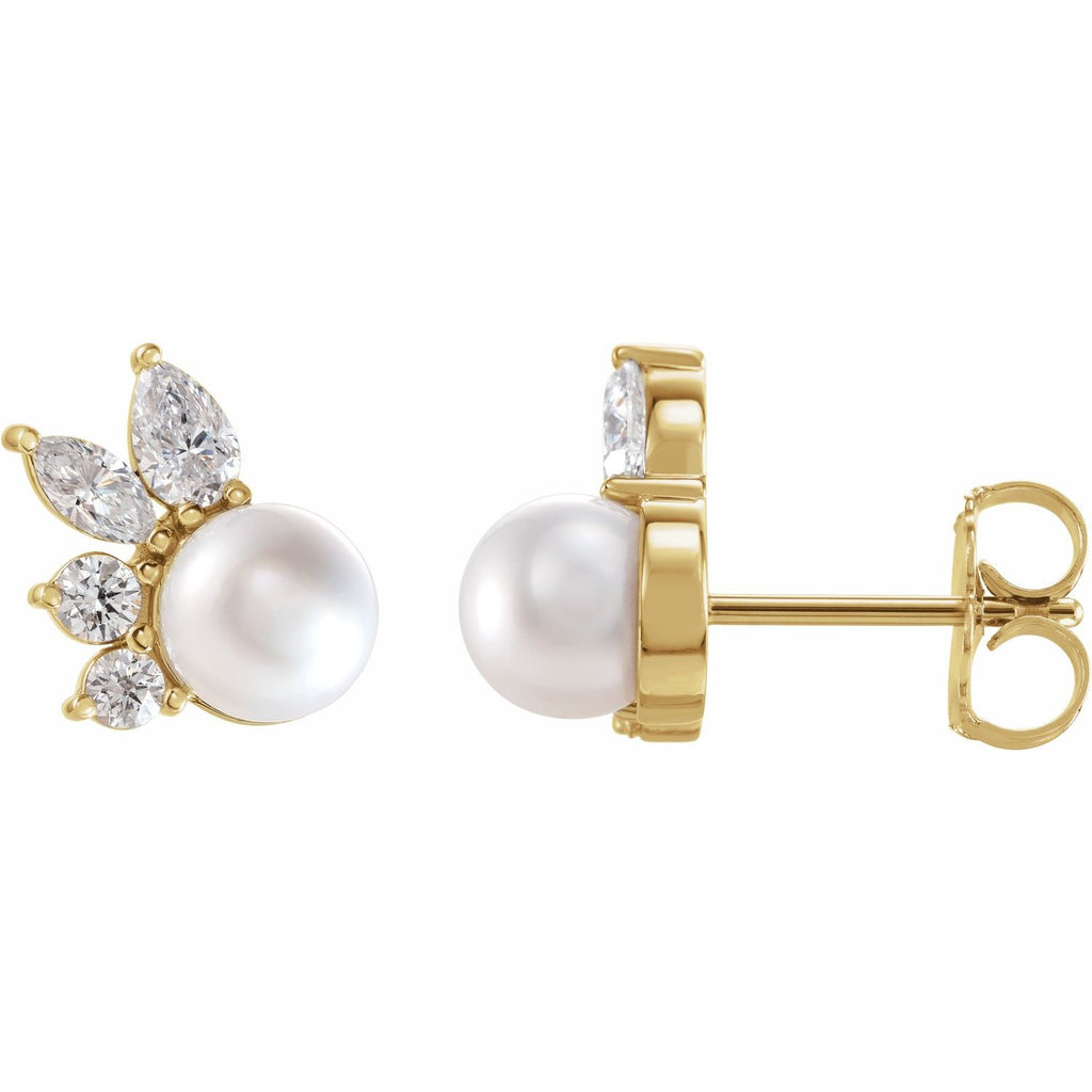 14K Yellow Gold Akoya Cultured Pearl & 1/2 CTW Diamond Earrings
