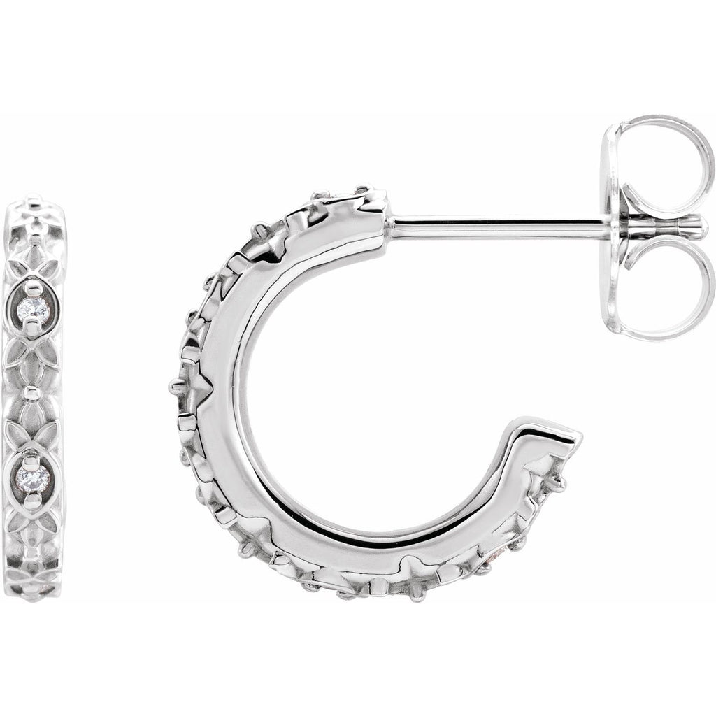 14K White Gold .05 CTW Natural Diamond Vintage-Inspired Huggie Earrings