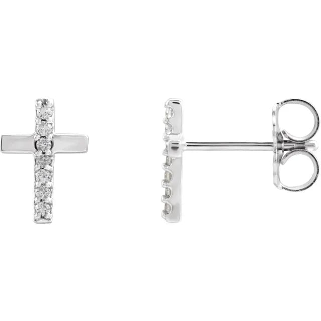 14K White Gold .06 CTW Natural Diamond Cross Earrings