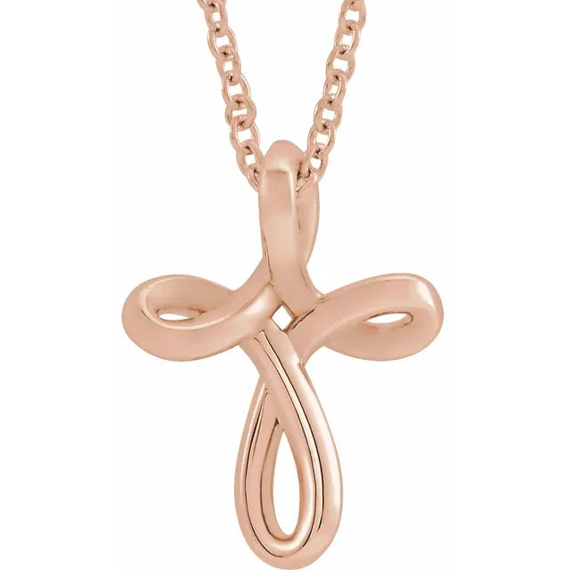 14K Rose Gold Youth Cross 15" Necklace