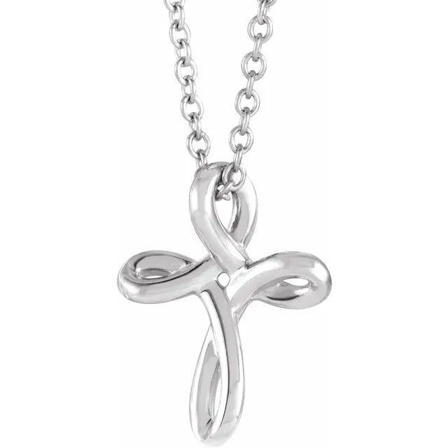 14K White Gold Youth Cross 15" Necklace