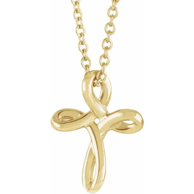 14K Yellow Gold Youth Cross 15" Necklace
