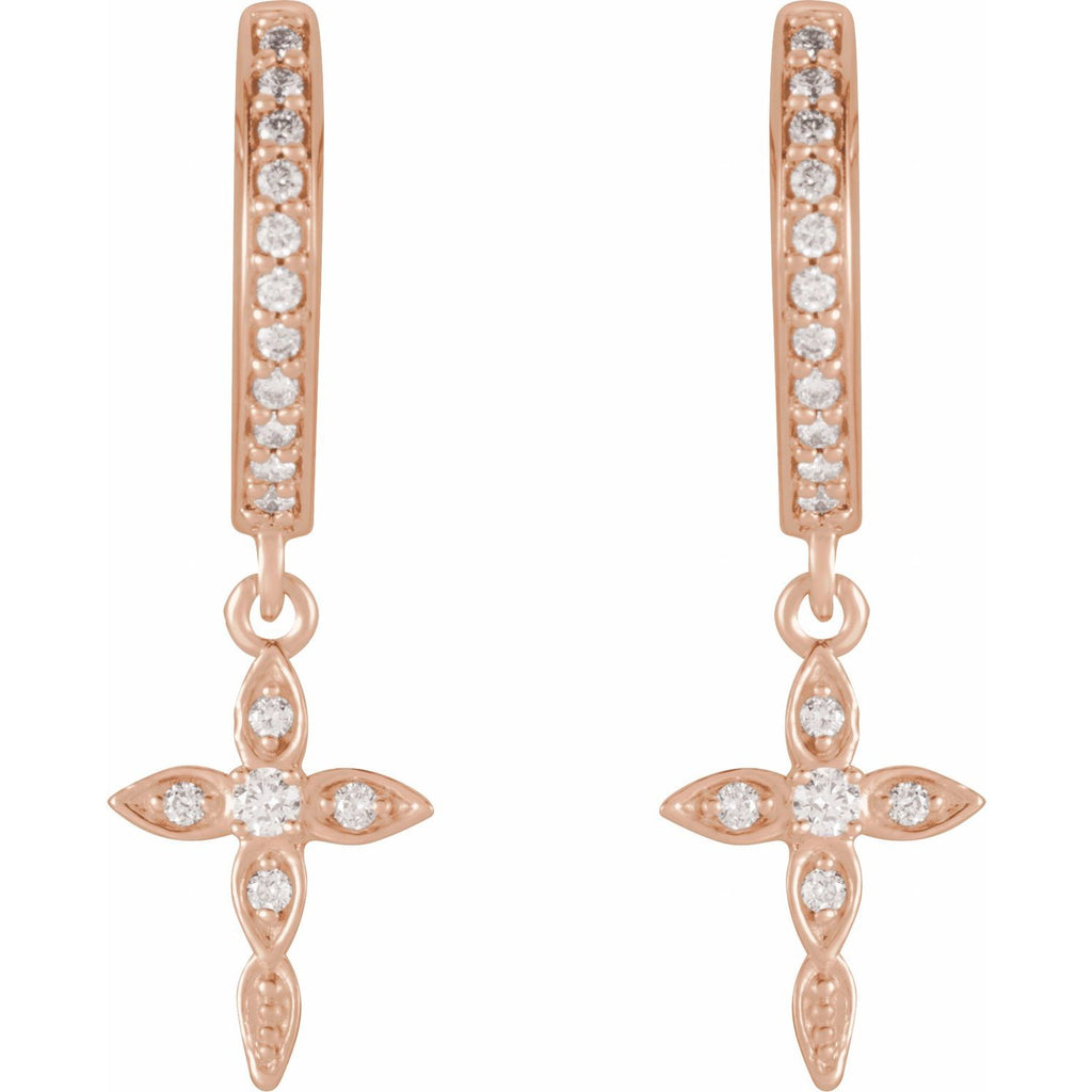 14K Rose Gold 1/8 CTW Natural Diamond Cross Hoop Earrings