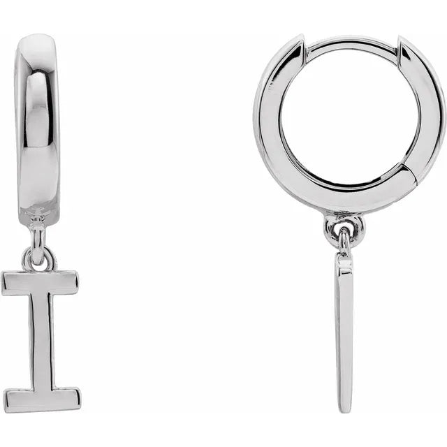 Sterling Silver Initial I Hinged Huggie Earring