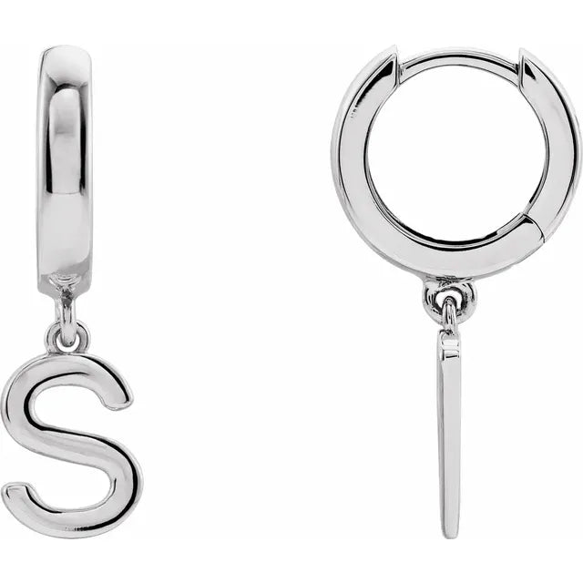 Sterling Silver Initial S Hinged Huggie Earring