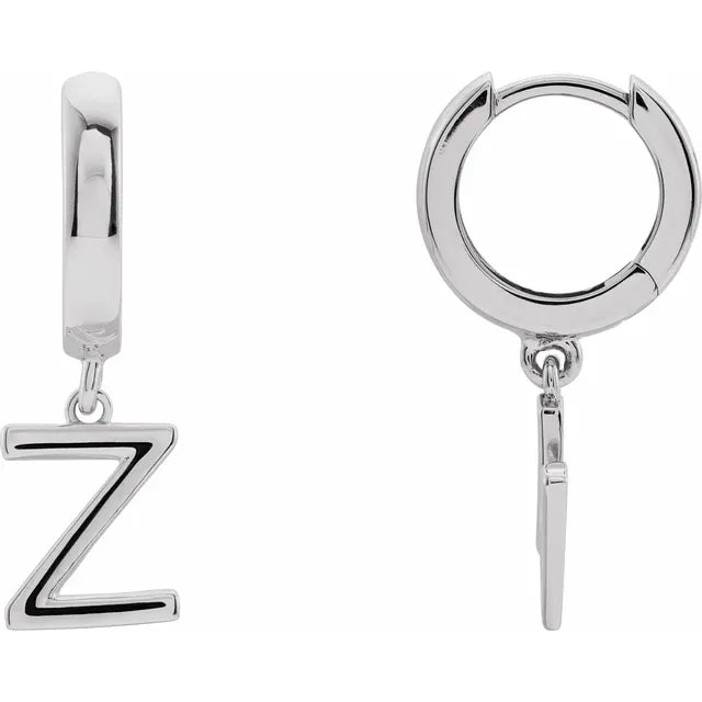 Sterling Silver Initial Z Hinged Huggie Earring