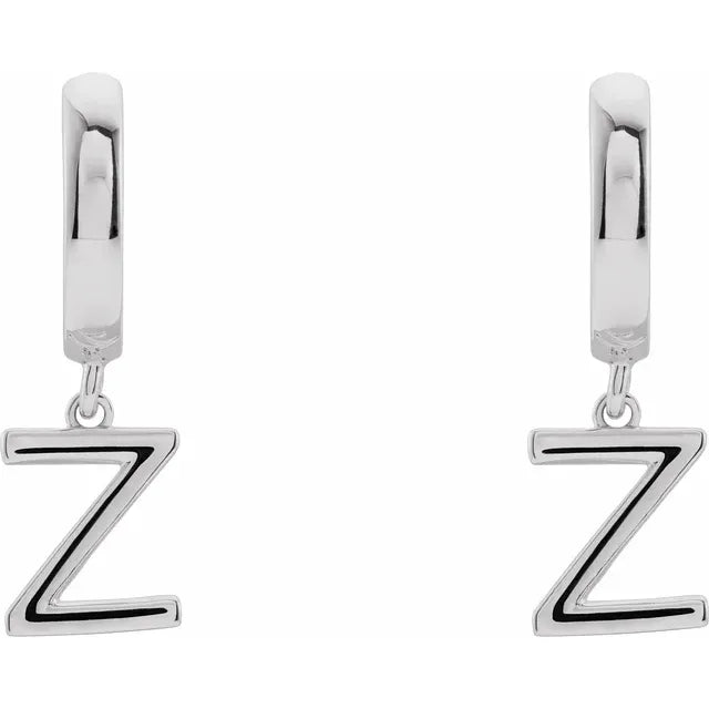 Sterling Silver Initial Z Hinged Huggie Earring