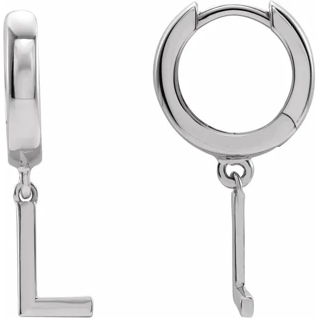 Sterling Silver Initial L Hinged Huggie Earring