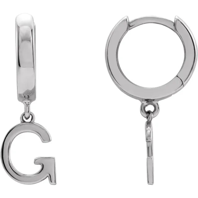 14K White Gold Initial G Hinged Huggie Earring