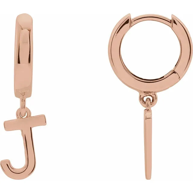 14K Rose Gold Initial J Hinged Huggie Earring