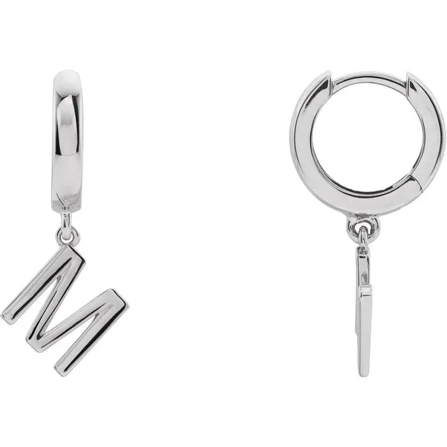 Sterling Silver Initial M Hinged Huggie Earring