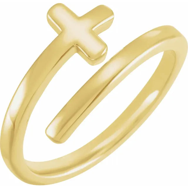 14K Yellow Gold Engravable Sideways Cross Ring