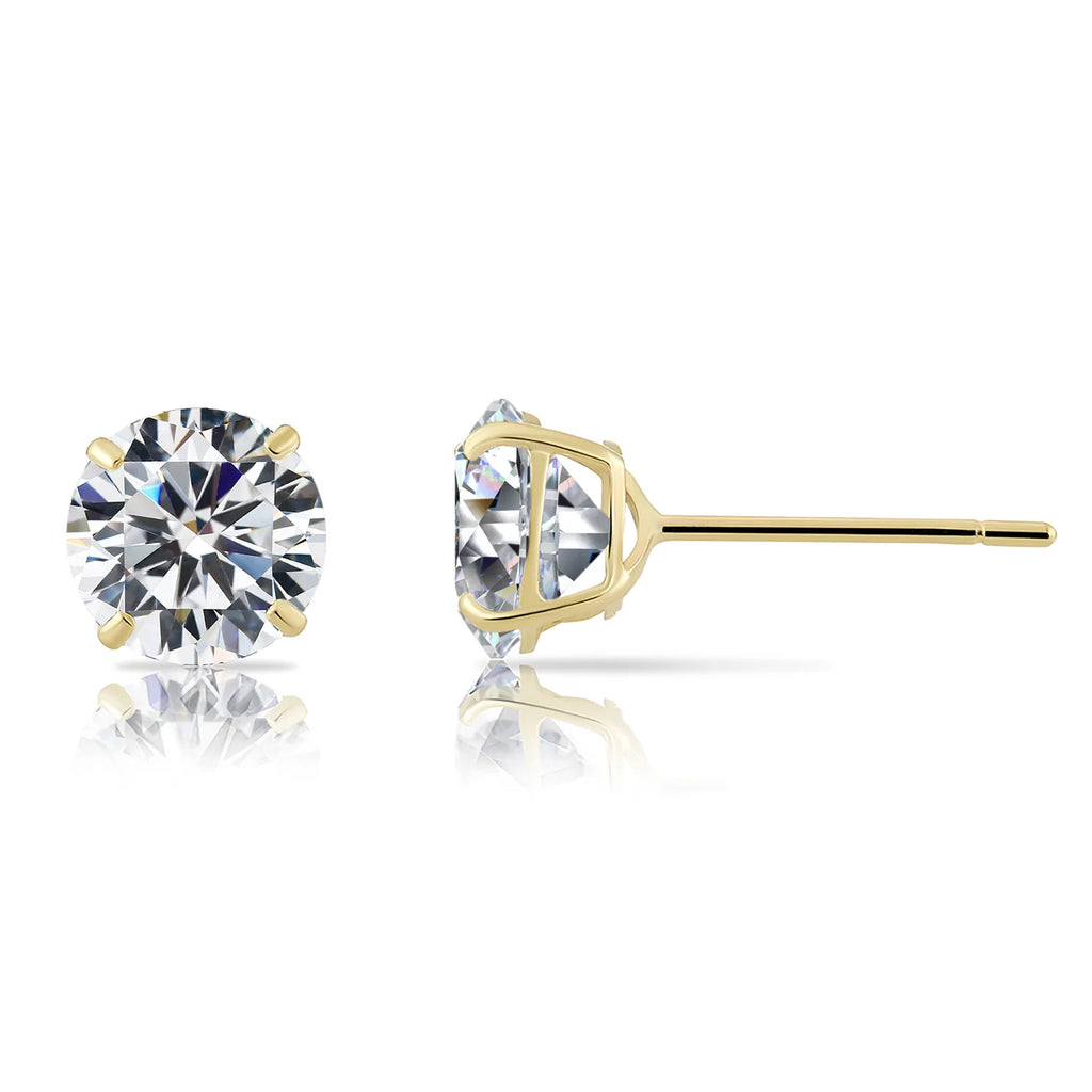 14k Yellow Gold Round CZ Stud Earrings - with Pushback