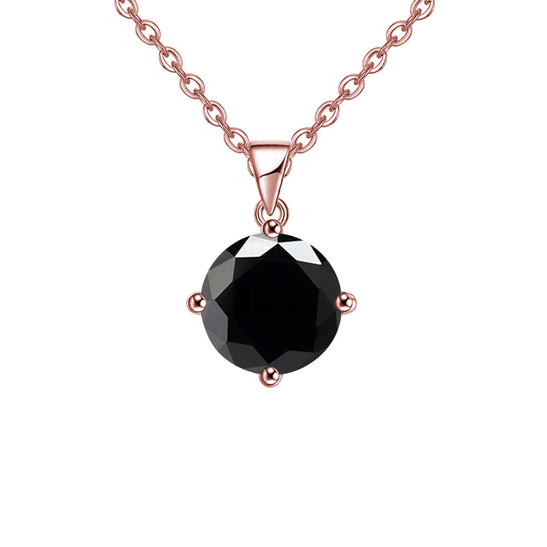 18K Rose Gold 1/2 Carat Created Black Sapphire Round Stud Necklace Plated 18 inch
