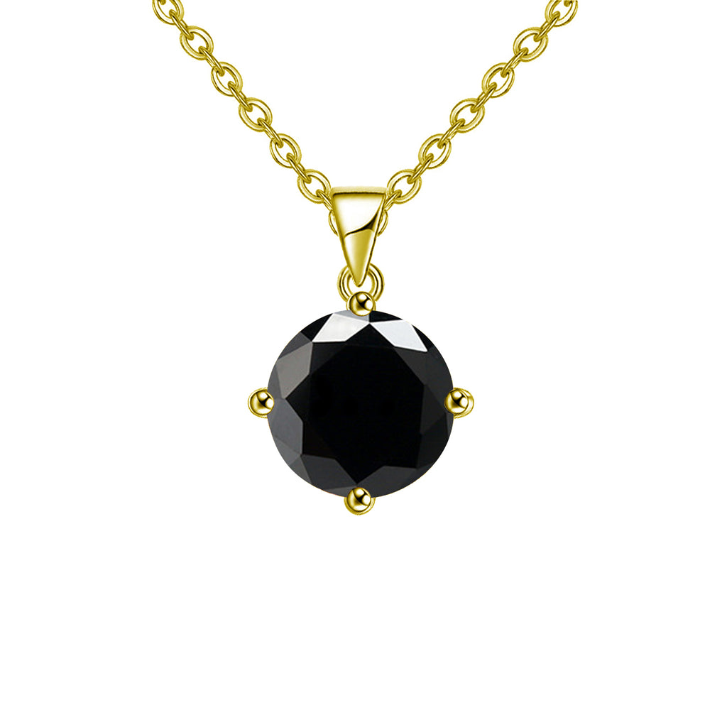 18k Yellow Gold 2 Carat Created Black Sapphire Round Stud Necklace Plated 18 inch