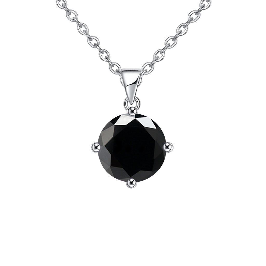 18K White Gold 1 Carat Created Black Sapphire Round Stud Necklace Plated 18 inch