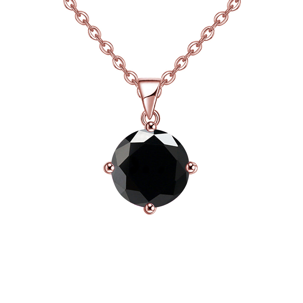 18K Rose Gold 4 Carat Created Black Sapphire Round Stud Necklace Plated 18 inch