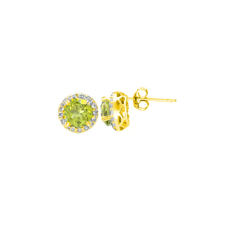 18k Yellow Gold Plated 1/4 Carat Created Halo Round Peridot Stud Earrings 4mm