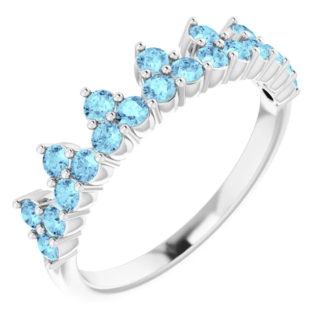 14K White Gold Natural Aquamarine Crown Ring
