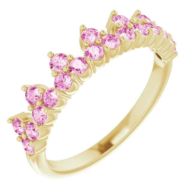 14K Yellow Gold Natural Pink Sapphire Crown Ring