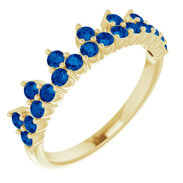 14K Yellow Gold Natural Blue Sapphire Crown Ring
